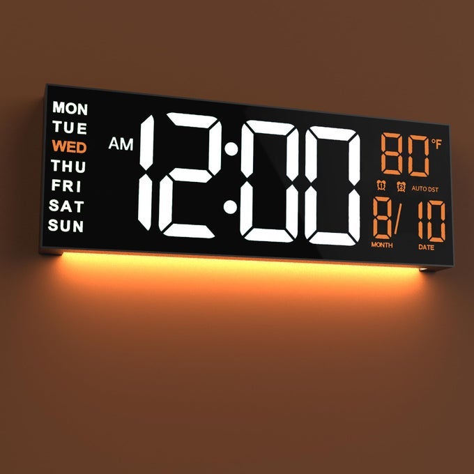 16 LARGE DIGITAL WALL MOUNT CLOCK COUNT DOWN TIMER ALARM BIG LED RGB COLOR DST TEMPERATURE FOR LIVING ROOM CLASSROOM DESK XMAS BIRTHDAY GIFT FOR SENIOR MOM DAD WHITE ORANGE 16 INCHES