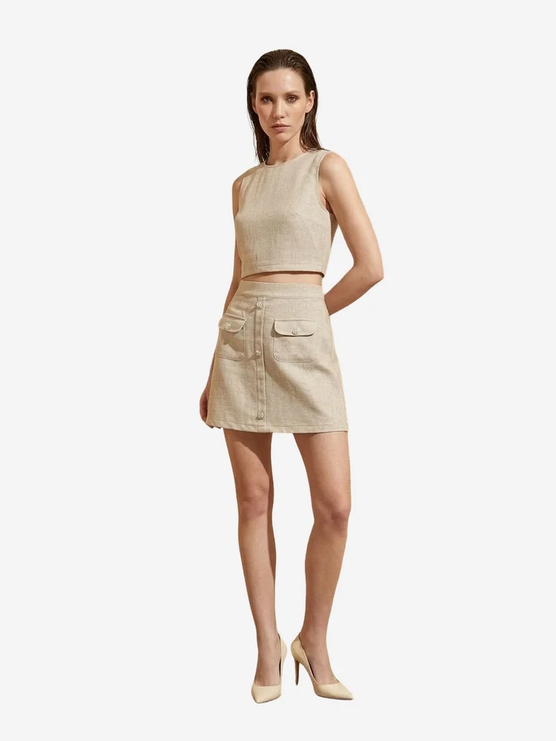 My Fashion Beige Natural MY FASHION Cotton Vest and Mini Skirt Set for Women | Best Price UAE