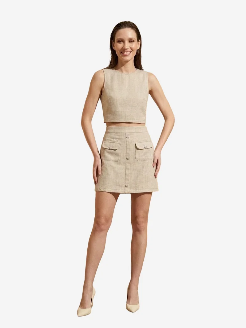 My Fashion Beige Natural MY FASHION Cotton Vest and Mini Skirt Set for Women | Best Price UAE