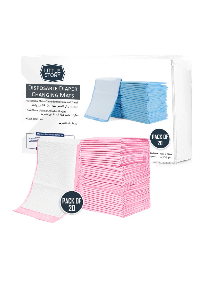 Little Story 20-Pieces Disposable Diaper Changing Mats, Suitable From Birth - Pink - Image 1