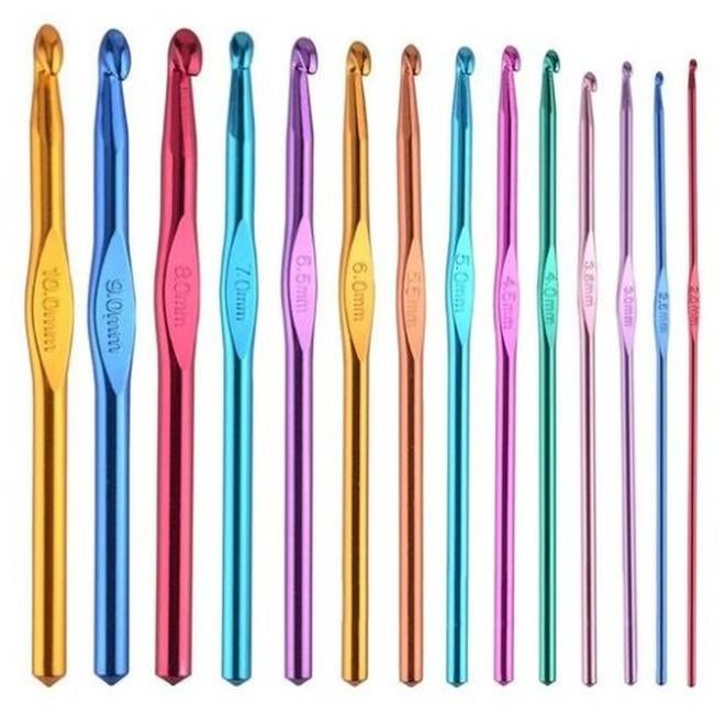 12 Pieces Colorful Metal Crochet Hooks Multicolor Knitting Hand Knitting Tools (2.0mm-10.0mm) - Image 1