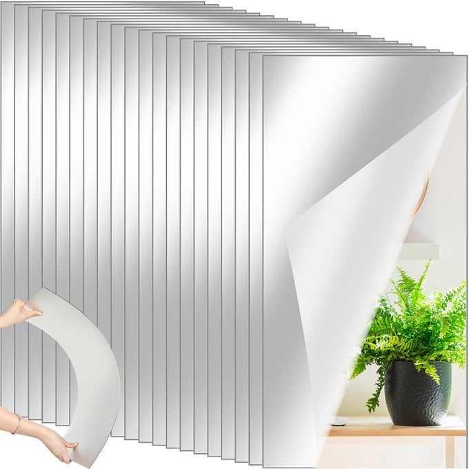 20 PCS HOME GYM MIRRORS 12 X 24 ACRYLIC WALL MIRROR TILES 2MM THICK SELF ADHESIVE MIRROR SHEETS FRAMELESS WALL MOUNTED MIRROR STICKERS DECOR FOR WORKOUT BEDROOM CEILING