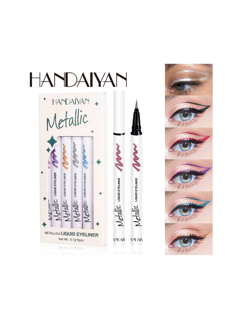 Handaiyan 6 Pcs Liquid Eyeliner Long Lasting Waterproof Professional Pearlescent Makeup Colorful Eyeliners Set Sweat Smudge Proof Women Tool Kit,Soft,Smooth,Natural,Hyper Easy Suitable For Clubs, Stages,Parties  - Image 1