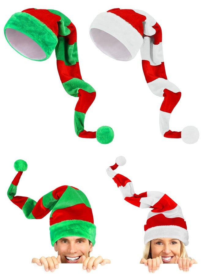 Newcotte 2 Pcs Christmas Elf Felt Hat Long Striped Santa Hat Plush Christmas Accessories for Women Men (Stylish Style, 35 x 12 Inch) - Image 1