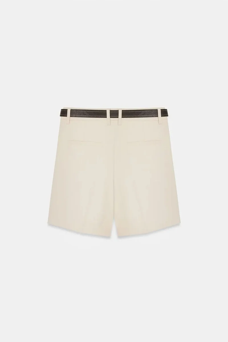 Dilvin Stone Natural DILVIN High-waist Tailored Crepe Shorts With Belt for Women | Best Price UAE