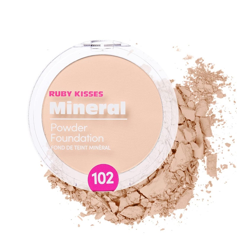 Ruby Kisses Mineral Pressed Powder Foundation Medium to Full Coverage Natural Finish 035 Ounce Fair Porcelain
