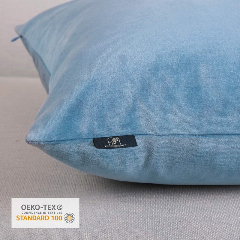 Phantoscope Pack of 2 Velvet Decorative Throw Decorative Pillow Cover Soft Solid Square Cushion Case for Couch Blue 18 x 18 inches 45 x 45 cm - Image 3