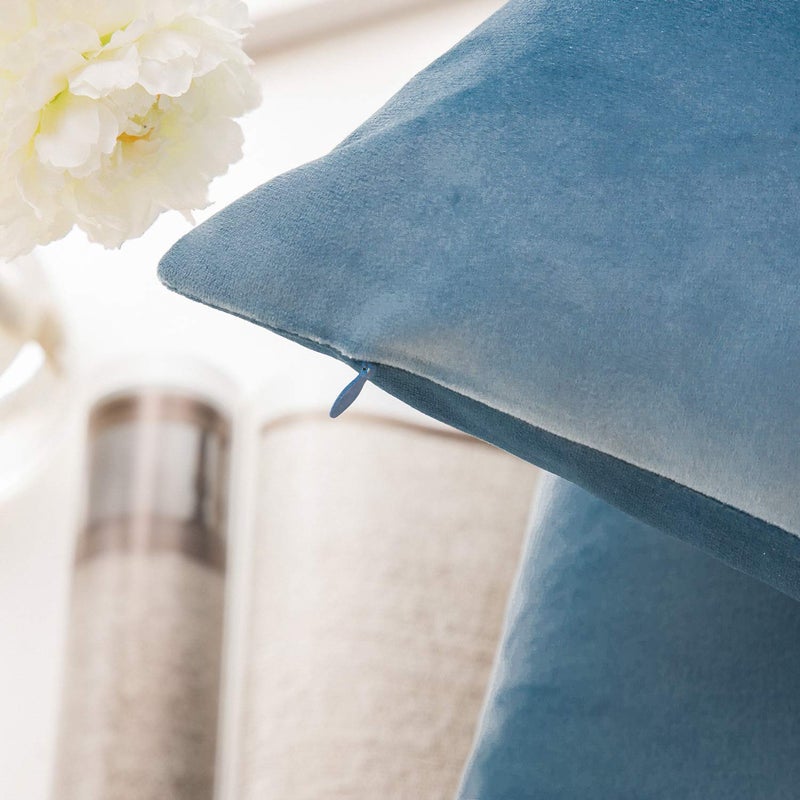 Phantoscope Pack of 2 Velvet Decorative Throw Decorative Pillow Cover Soft Solid Square Cushion Case for Couch Blue 18 x 18 inches 45 x 45 cm - Image 2