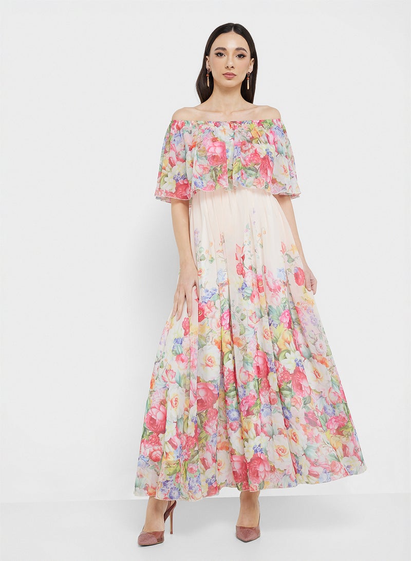 ايلا فستان مطبوع بالزهور بكتف مكشوف - Image 4
