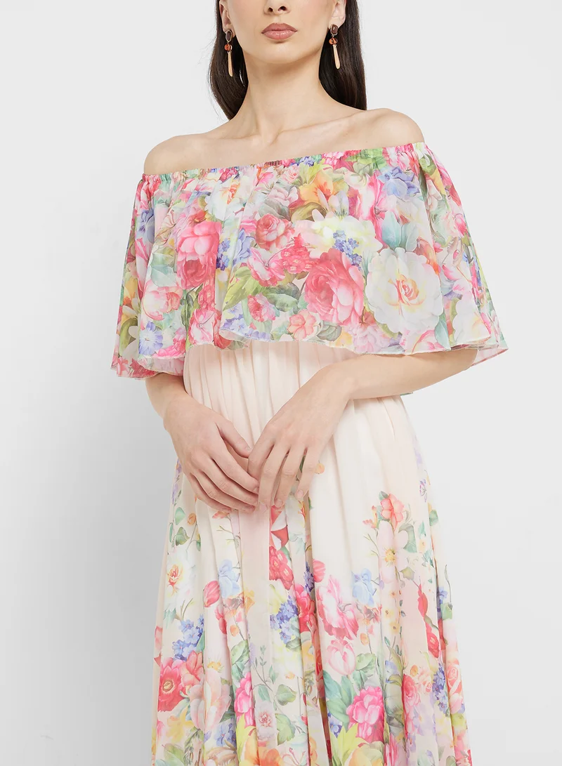 ELLA Off Shoulder Floral Print Dress