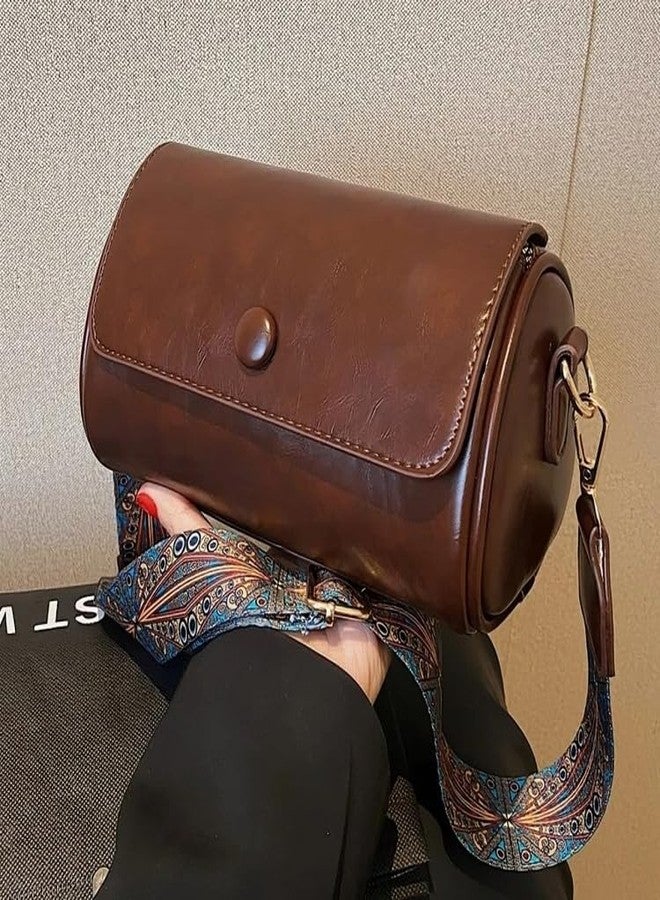 حقيبة كتف جلدية عتيقة الطراز بحزام مزخرف بنقوش أنيقة للاستخدام اليومي والسفر والتسوق، وحقيبة هاتف بحزام قابل للتعديل - حقيبة عصرية خفيفة الوزن مناسبة للسيدات والفتيات (لون القهوة) - Image 5