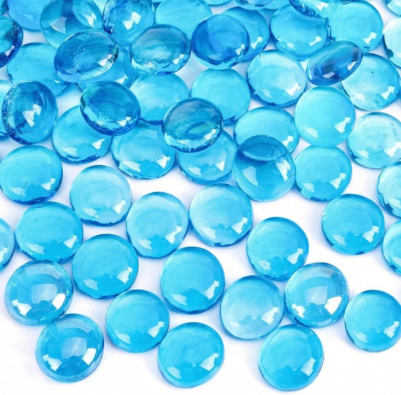 DomeStar 1LB Flat Glass Marbles, Aqua Blue Glass Beads Bulk Vase Fillers Gemstones Decorative Pebbles for Table Aquarium Home Decor DIY Craft - Image 1