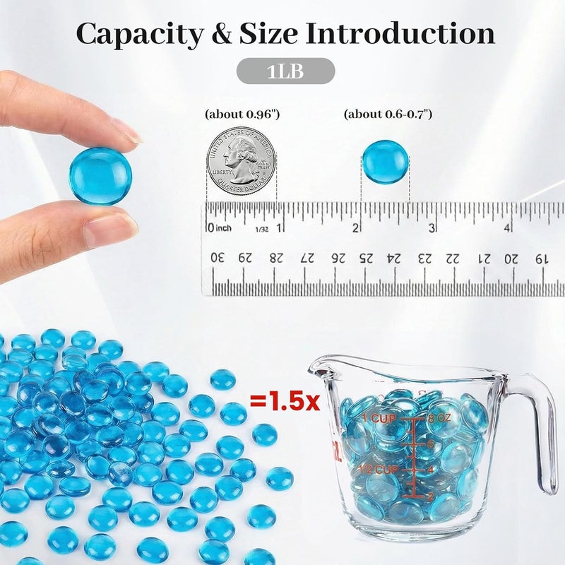 DomeStar 1LB Flat Glass Marbles, Aqua Blue Glass Beads Bulk Vase Fillers Gemstones Decorative Pebbles for Table Aquarium Home Decor DIY Craft - Image 2