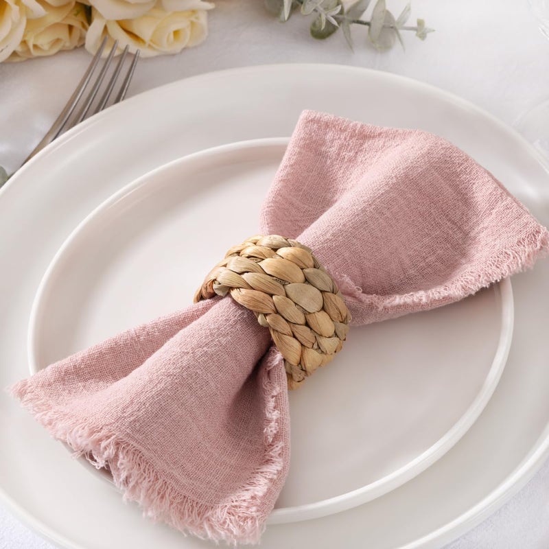 MLMC 10 Pack Dusty Pink Linen Napkins Boho Washable Cloth Napkins with Fringe Reusable Rustic Gauze Dinner Table Decor 1717 for Wedding Party Bridal Baby Shower Spring Decor - Image 4