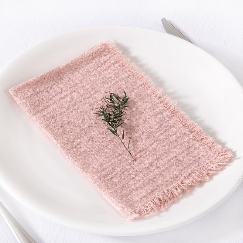 MLMC 10 Pack Dusty Pink Linen Napkins Boho Washable Cloth Napkins with Fringe Reusable Rustic Gauze Dinner Table Decor 1717 for Wedding Party Bridal Baby Shower Spring Decor - Image 3