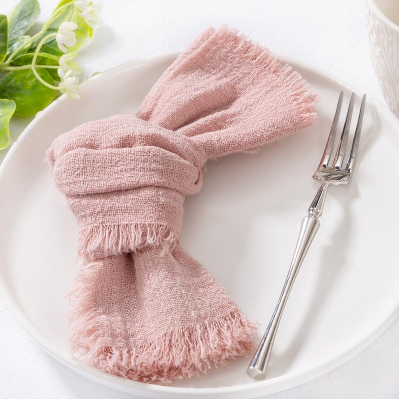 MLMC 10 Pack Dusty Pink Linen Napkins Boho Washable Cloth Napkins with Fringe Reusable Rustic Gauze Dinner Table Decor 1717 for Wedding Party Bridal Baby Shower Spring Decor - Image 2