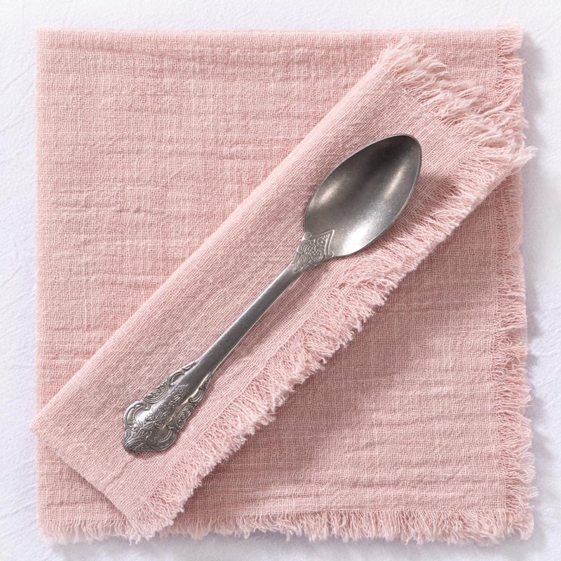 MLMC 10 Pack Dusty Pink Linen Napkins Boho Washable Cloth Napkins with Fringe Reusable Rustic Gauze Dinner Table Decor 1717 for Wedding Party Bridal Baby Shower Spring Decor - Image 5