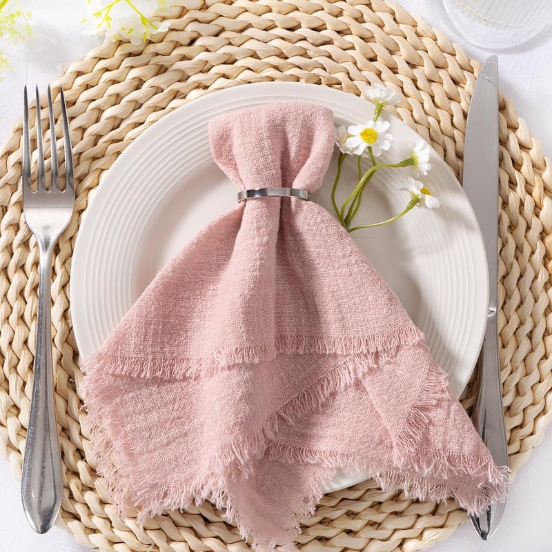 MLMC 10 Pack Dusty Pink Linen Napkins Boho Washable Cloth Napkins with Fringe Reusable Rustic Gauze Dinner Table Decor 1717 for Wedding Party Bridal Baby Shower Spring Decor - Image 1