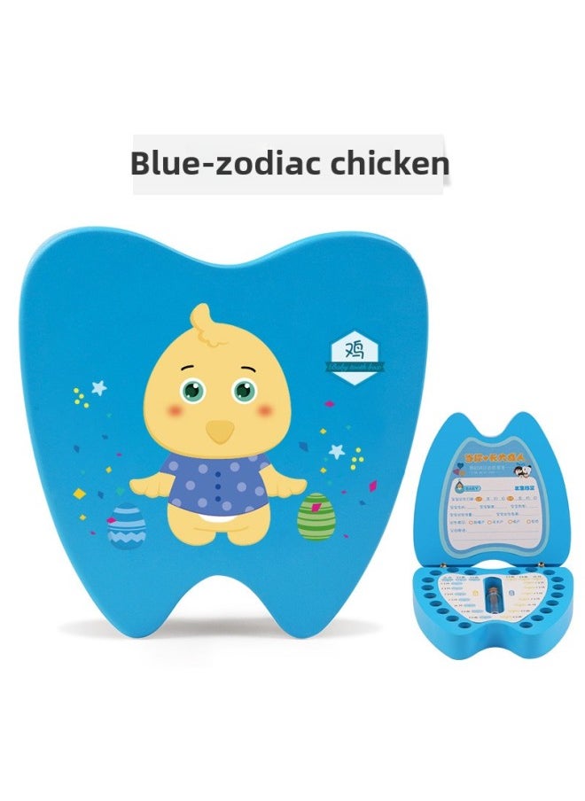 Generic Wooden Children's Deciduous Teeth Storage Box Baby Teeth Changing Storage Box Teeth Dropping Commemorative Collection Creative Home Gifts-Color:Blue Zodiac Chicken  - Image 1
