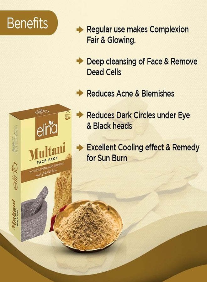 Elina Multani Mitti Face Pack with Rose Petals & Turmeric 100Gm (Pack of 1) | Deep Cleansing & Brightening | Oil Control & Acne Care | Natural Face Mask for Glowing Skin - Image 4
