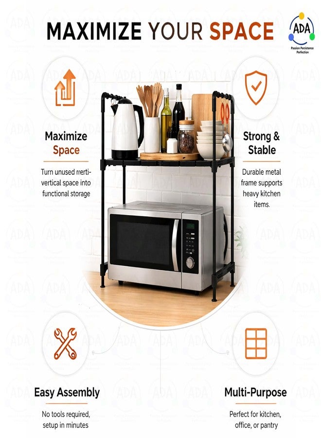 ADA Premium Oven Stand | Adjustable Multi-Tier Kitchen Organizer, Heavy Duty Microwave Rack with Storage Cabinet for Oven, Microwave & Small Appliances | Space Saving Kitchen Platform Stand - Black - Image 4