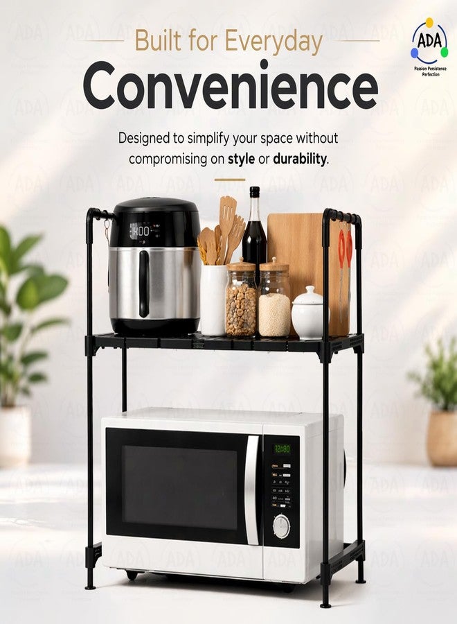 ADA Premium Oven Stand | Adjustable Multi-Tier Kitchen Organizer, Heavy Duty Microwave Rack with Storage Cabinet for Oven, Microwave & Small Appliances | Space Saving Kitchen Platform Stand - Black - Image 3