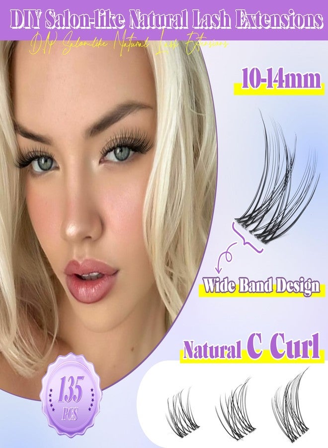 ALICE Eyelashes Individual Kit Natural Cluster Lashes Kit Clear Band Wispy Lash Extension Kit Cluster Eyelash Extension Kit with 135pcs C Curl 10-14mm Eyelash Clusters Bond and Seal DIY at Home - Image 3