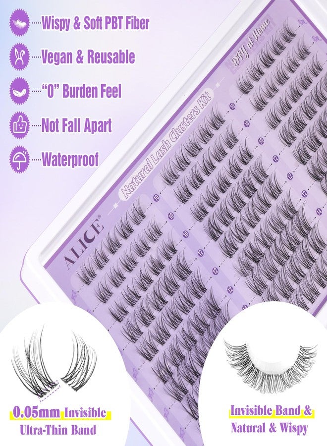 ALICE Eyelashes Individual Kit Natural Cluster Lashes Kit Clear Band Wispy Lash Extension Kit Cluster Eyelash Extension Kit with 135pcs C Curl 10-14mm Eyelash Clusters Bond and Seal DIY at Home - Image 2
