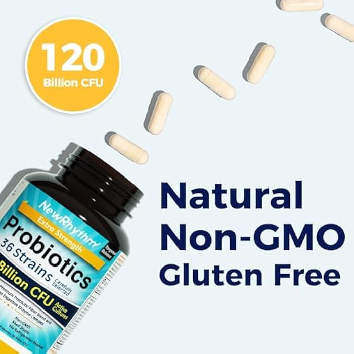 NewRhythm Probiotics 120 Billion CFU 36 Strains, 3-in-1 Probiotics with Prebiotics & Enzymes, Probioticos for Women & Men, Vegan Targeted Release Supplement, 30ct - Image 2