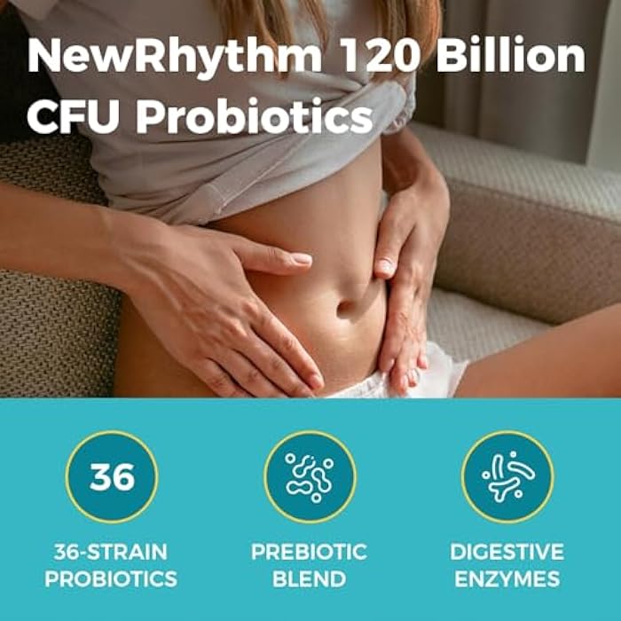 NewRhythm Probiotics 120 Billion CFU 36 Strains, 3-in-1 Probiotics with Prebiotics & Enzymes, Probioticos for Women & Men, Vegan Targeted Release Supplement, 30ct - Image 3
