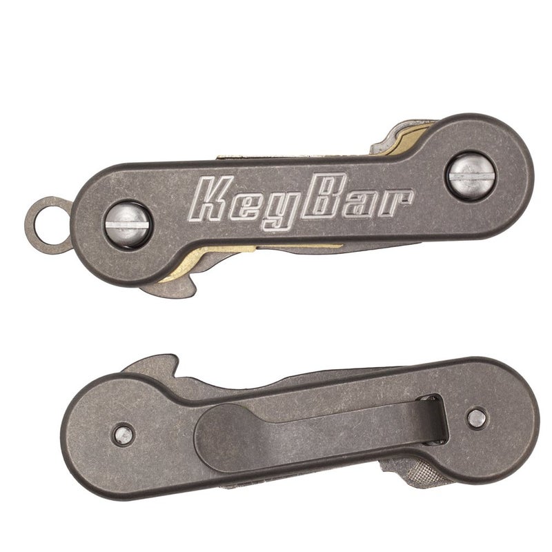 KeyBar KeyBar Stonewashed Titanium USA Made Key Organizer EDC Tool | Everyday Carry Compact Key Holder Multi-Tool and Keychain Organizer with Pocket Clip (Holds up to 12 Keys)  - Image 1