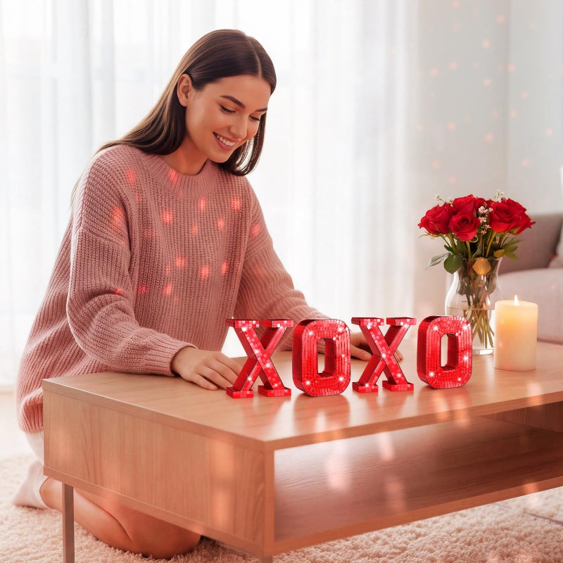 Yousoontic 4 Pcs Valentine's Day Table Decor Xoxo Letter Table Decor 3D Disco Mirror Xoxo Signs Valentines Centerpiece Bright Acrylic Mirror Centerpiece for Romantic Festival Home Bar Decoration - Image 5
