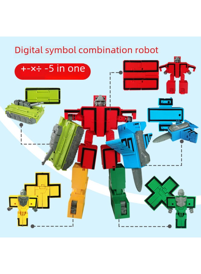 Transforming Tank Fighter Robot With Large Numbers Symbol Plastic Model Kit DIY Assembly Children's Educational Toy For Ages 4-6-Color:5 Symbols 】 - Image 4