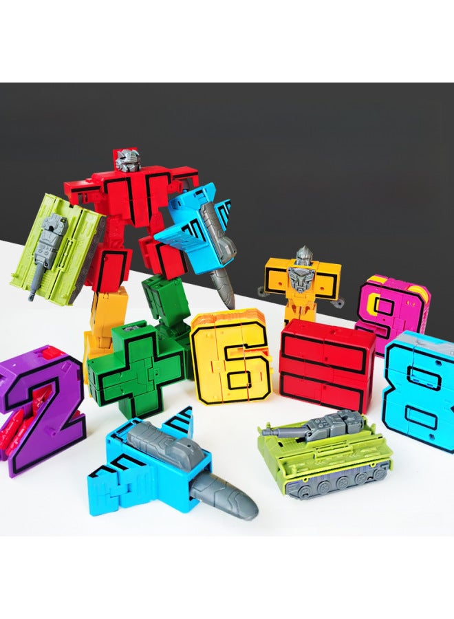 Transforming Tank Fighter Robot With Large Numbers Symbol Plastic Model Kit DIY Assembly Children's Educational Toy For Ages 4-6-Color:5 Symbols 】 - Image 2