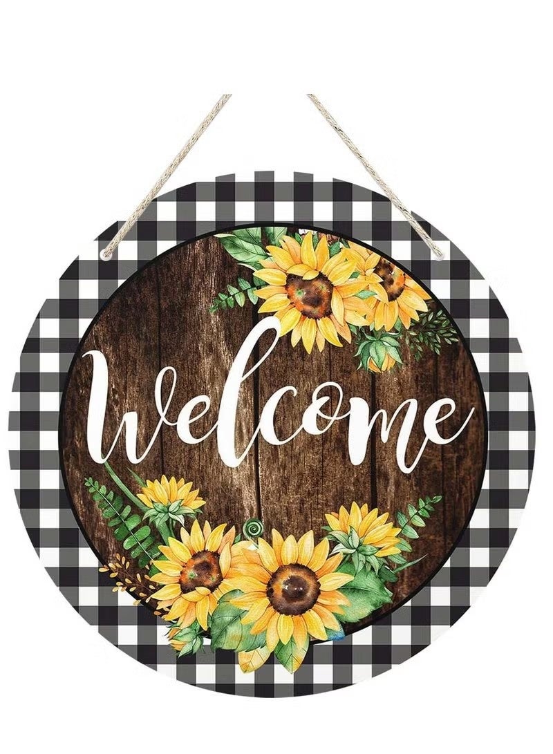 أخبار لوحة ترحيب مسطحة دائرية من الخشب الطبيعي، لوحة ترحيب معلقة، ديكورات جدارية، ديكورات للباب للمنزل، ديكورات خارجية