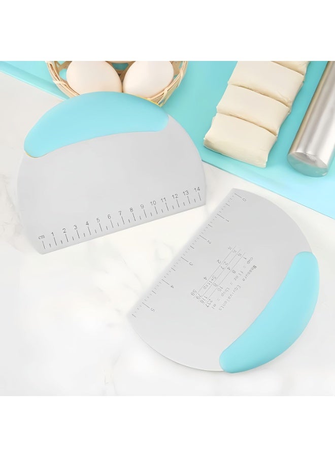 مكشطة عجين من الفولاذ المقاوم للصدأ، قطاعة، مكشطة طعام مطبخية من الفولاذ المقاوم للصدأ، شفرة لتنعيم كريمة التزيين مع مقياس قياس للعجين والكيك - Image 3