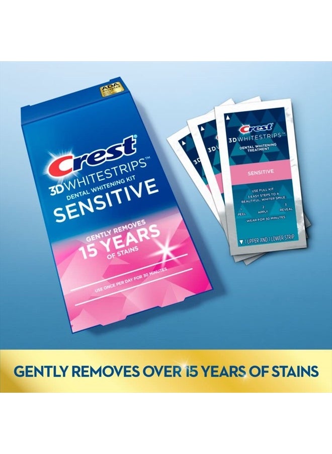 Crest - 3D Whitestrips Sensitive At-Home Teeth Whitening Kit, 18 Treatments, Gently Removes 15 Years of Stains, Crest Whitestrips, Teeth Whitening Kit - Image 1