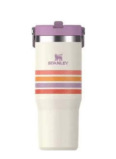 Stanley STANLEY 30oz IceFlow Reusable Tumbler with Straw – Striped Purple Varsity Collection – BPA-Free Stainless Steel Water Bottle – Flip Straw Lid with Leak-Resistant Seal – Vacuum Insulated Travel Mug for Cold Drinks – Eco-Friendly, Durable Cup for Gym, Office, Home, or Outdoor Use  - Image 1