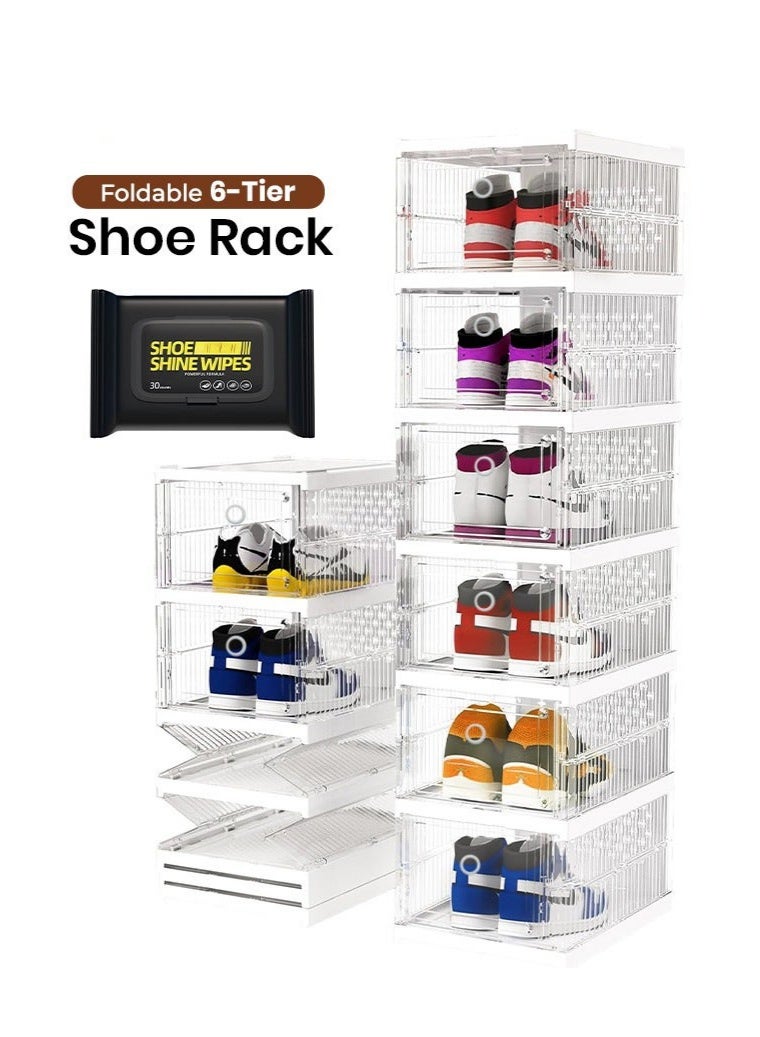 عربست صندوق تنظيم الأحذية، صندوق تنظيم أحذية قابل للطي بست طبقات، لا يحتاج إلى تجميع، صندوق تخزين الأحذية، صندوق تنظيم أحذية شامل للرجال والنساء (شفاف) - Image 1