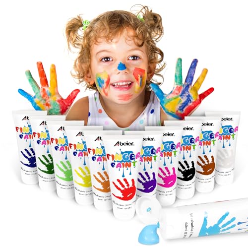 ABEIER Washable Finger Paint for Toddlers Safe NonToxic 12 x 2oz Vibrant Colors Baby Safe Paint for Hand and Feet Mess Free Art Supplies for Kids Preschool Learning Gifts Ages 13 4 5 6 - Image 1