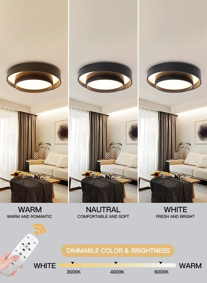 YATAI LIGHTING LED Ceiling Light, 39W Round Flush Mount, Remote Control Dimmable 3000K-6000K, Black Acrylic Fixture for Bedroom, Living Room, Library,50cm - Image 2