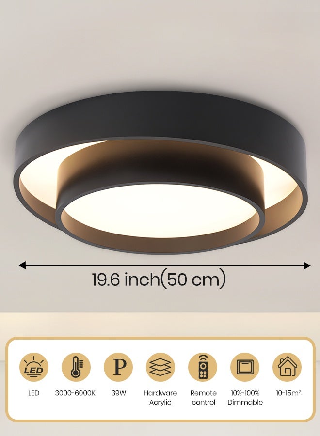 YATAI LIGHTING LED Ceiling Light, 39W Round Flush Mount, Remote Control Dimmable 3000K-6000K, Black Acrylic Fixture for Bedroom, Living Room, Library,50cm - Image 3