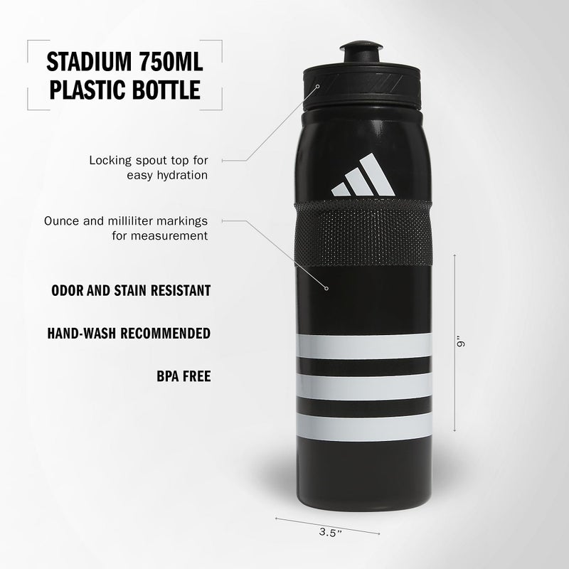 adidas 750 ML (28 oz) Stadium Refillable Plastic Sport Water Bottle  Black/White/Black/2  One Size - Image 2