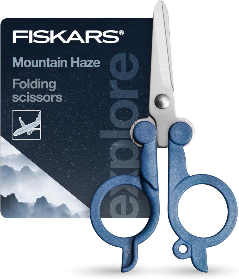 FISKARS Folding Travel Scissors  TSACompliant and Portable  Stainless Steel Blades and Blue Handles - Image 1