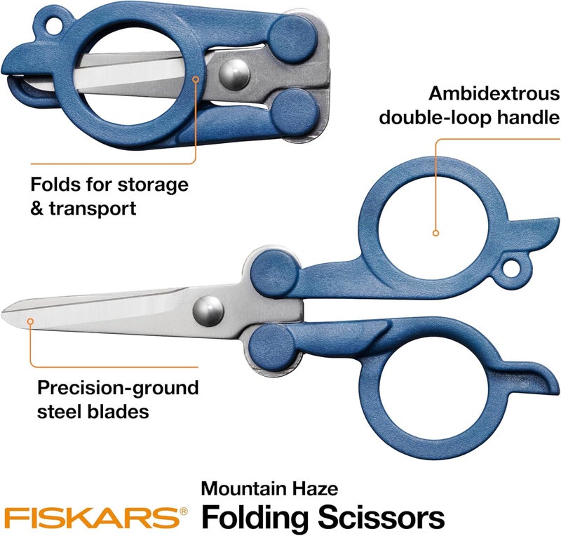 FISKARS Folding Travel Scissors  TSACompliant and Portable  Stainless Steel Blades and Blue Handles - Image 2
