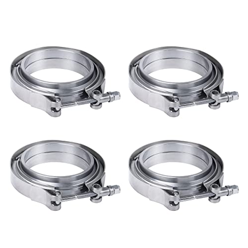 JDMSPEED New 3 VBand Flange Clamp Kit With Ridge 4 Pcs Stainless Steel Replacement For Exhaust Downpipe 4
