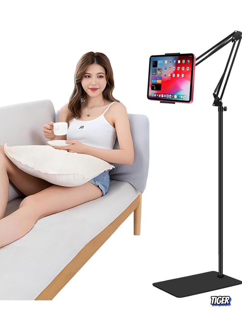 TIGER Tablet Floor Stand, Adjustable Universal 360-Degree Rotatable Metal Tablet Holder, Compatible with iPad, iPhone X, iPad Pro & Other 5.5-12.9 Inch Devices (Black) - Image 1