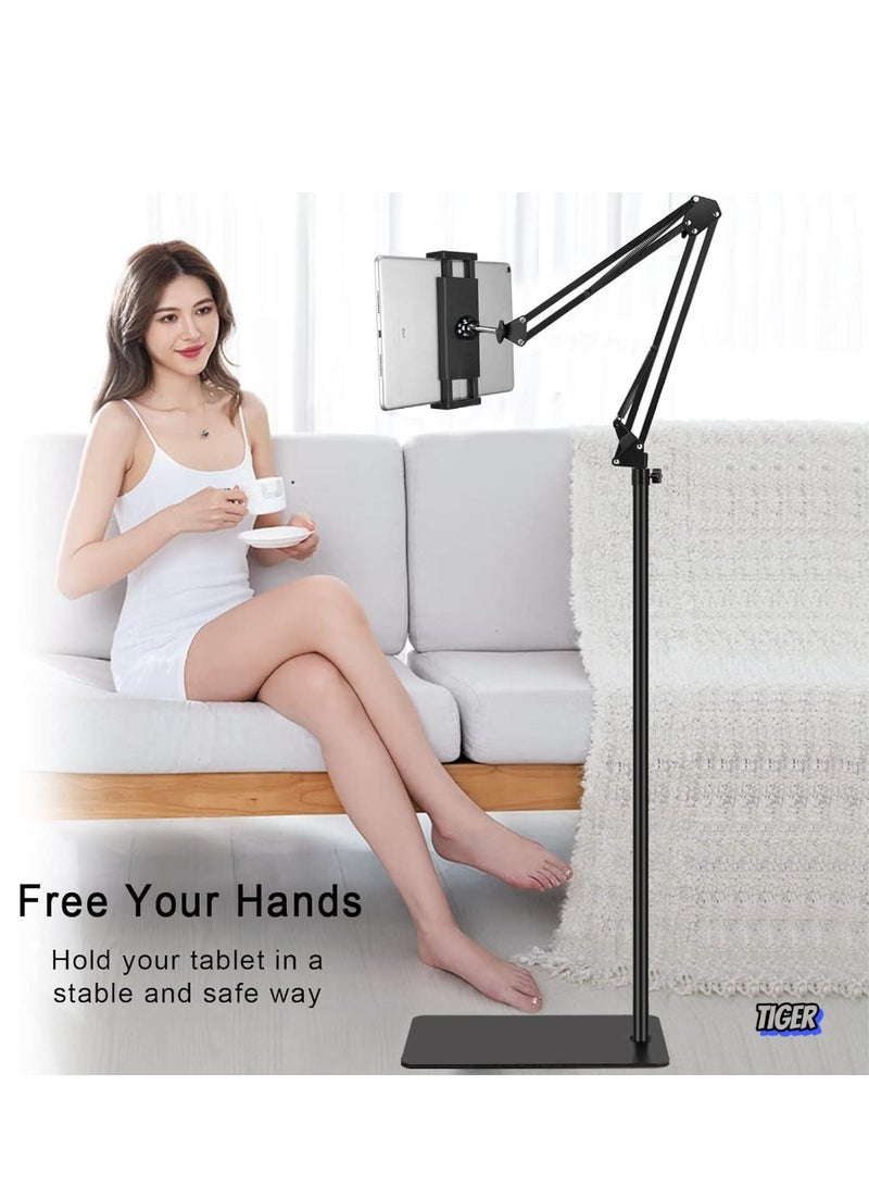 TIGER Tablet Floor Stand, Adjustable Universal 360-Degree Rotatable Metal Tablet Holder, Compatible with iPad, iPhone X, iPad Pro & Other 5.5-12.9 Inch Devices (Black) - Image 2