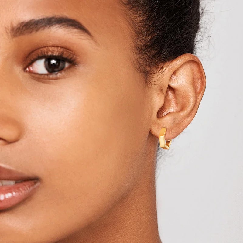 Gacimy Huggie Hoop Earrings for Women 14k Gold Plated, Small Hoop Earrings for Women, 1/2 Inch Hexagonal - Image 2