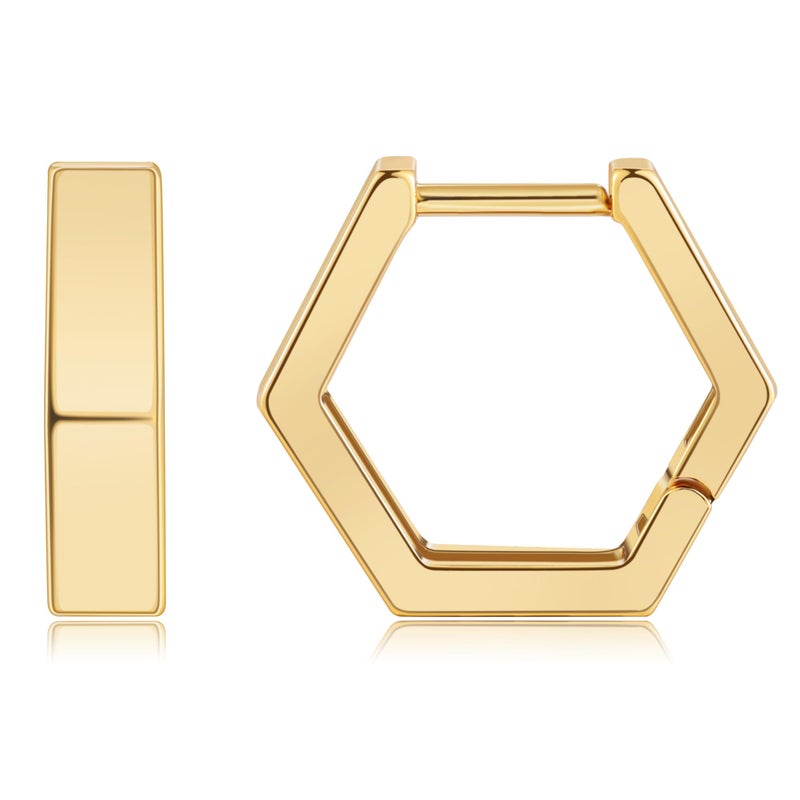 Gacimy Huggie Hoop Earrings for Women 14k Gold Plated, Small Hoop Earrings for Women, 1/2 Inch Hexagonal - Image 1
